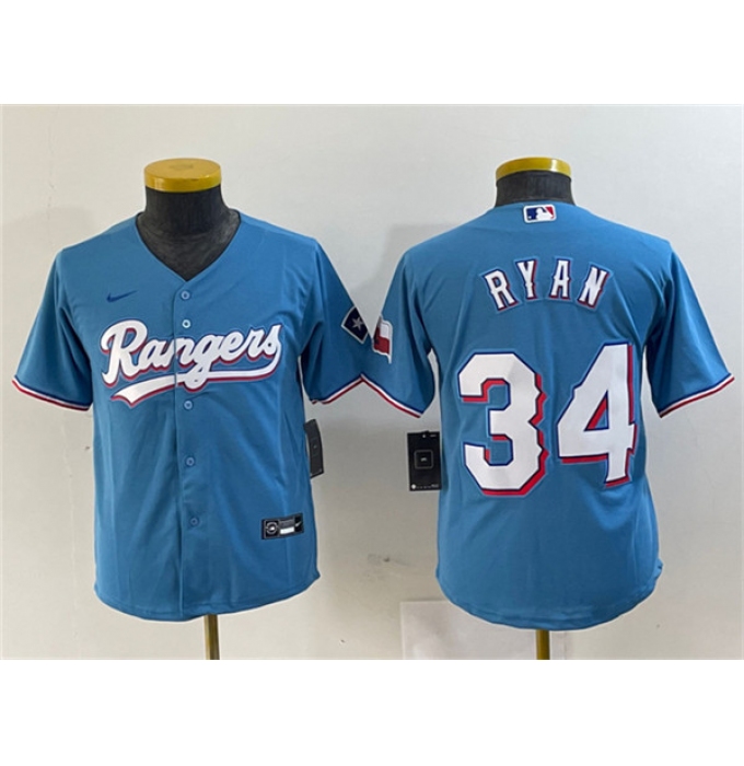 Women's Texas Rangers #34 Nolan Ryan Blue With Stitched Baseball Jersey(Run Small)