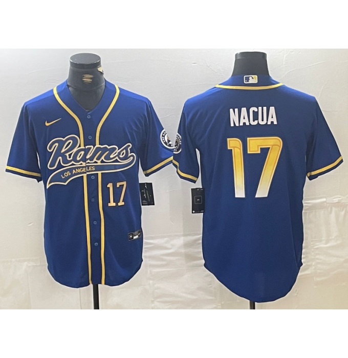 Men's Los Angeles Rams #17 Puka Nacua Number Royal With Cool Base Stitched Baseball Jersey