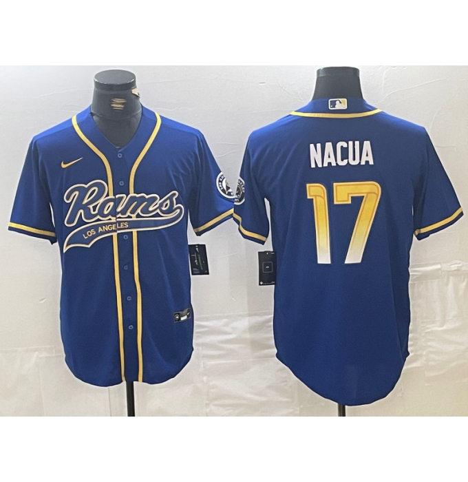 Men's Los Angeles Rams #17 Puka Nacua Royal With Cool Base Stitched Baseball Jersey