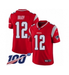 Men's New England Patriots #12 Tom Brady Limited Red Inverted Legend 100th Season Football Jersey