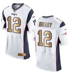 Men's Nike New England Patriots #12 Tom Brady Elite White/Gold NFL Jersey