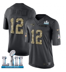 Men's Nike New England Patriots #12 Tom Brady Limited Black 2016 Salute to Service Super Bowl LII NFL Jersey