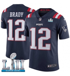 Men's Nike New England Patriots #12 Tom Brady Limited Navy Blue Rush Vapor Untouchable Super Bowl LII NFL Jersey