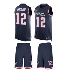 Men's Nike New England Patriots #12 Tom Brady Limited Navy Blue Tank Top Suit NFL Jersey