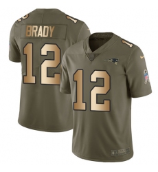 Men's Nike New England Patriots #12 Tom Brady Limited Olive/Gold 2017 Salute to Service NFL Jersey