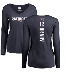 NFL Women's Nike New England Patriots #12 Tom Brady Navy Blue Backer Slim Fit Long Sleeve T-Shirt