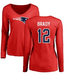 NFL Women's Nike New England Patriots #12 Tom Brady Red Name & Number Logo Slim Fit Long Sleeve T-Shirt