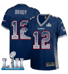 Women's Nike New England Patriots #12 Tom Brady Elite Navy Blue Drift Fashion Super Bowl LII NFL Jersey