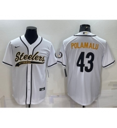 Men's Pittsburgh Steelers #43 Troy Polamalu White With Patch Cool Base Stitched Baseball Jersey