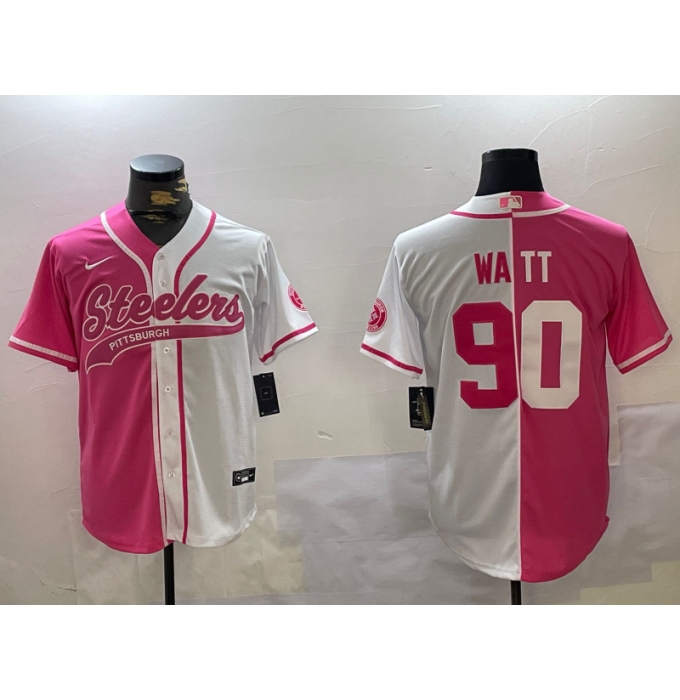 Men's Pittsburgh Steelers #90 T.J. Watt 2024 Arctic Red White Salute To Service Stitched Baseball Jersey