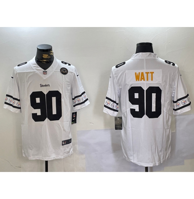 Men's Pittsburgh Steelers #90 T.J. Watt White 2019 Team Logo Cool Edition Stitched Jerseys