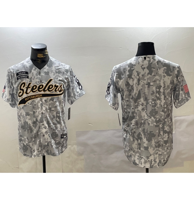 Men's Pittsburgh Steelers Team Logo 2024 Arctic Camo Salute to Service Stitched Baseball Jersey