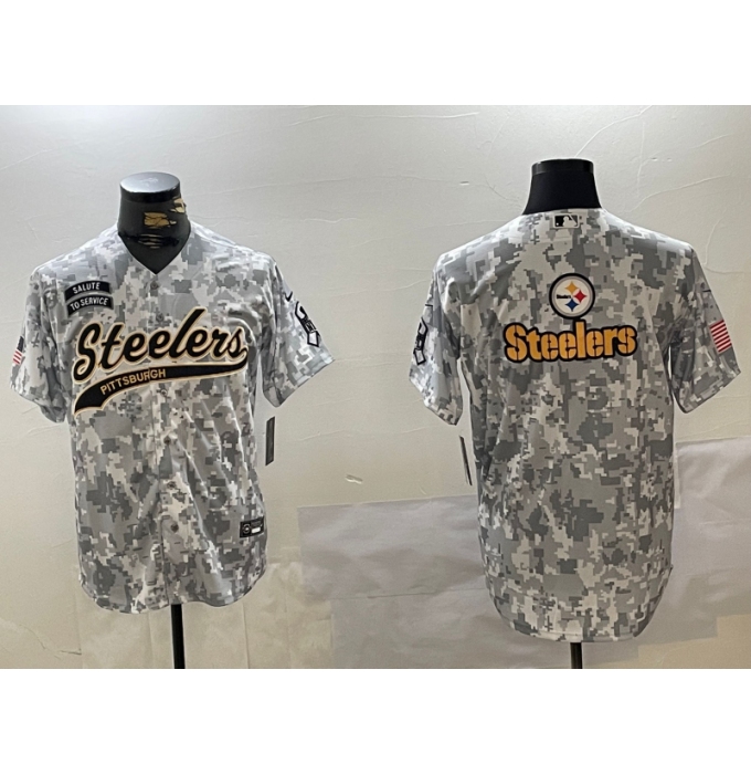 Men's Pittsburgh Steelers Team Logo 2024 Arctic Camo Salute to Service Stitched Baseball Jerseys