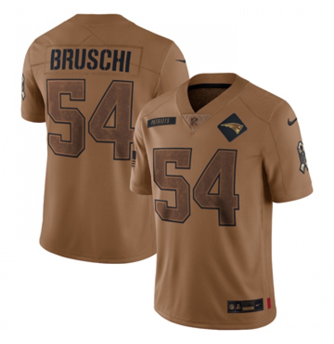 Men's New England Patriots #54 Tedy Bruschi Nike Brown 2023 Salute To Service Retired Player Limited Jersey