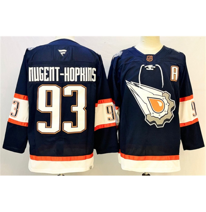 Men's Edmonton Oilers #93 Ryan Nugent-Hopkins Navy With A Reverse Retro Stitched Jersey