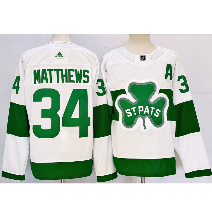 Men's Toronto Maple Leafs #34 Auston Matthews White St Patricks Authentic Jersey