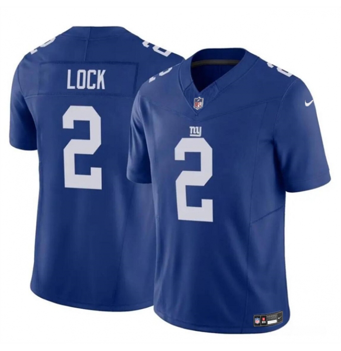 Men's New York Giants #2 Drew Lock Blue 2023 F.U.S.E. Vapor Untouchable Limited Football Stitched Jersey