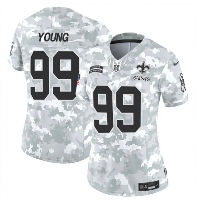 Women's New Orleans Saints #99 Chase Young 2024 F.U.S.E Arctic Camo Salute To Service Limited Stitched Football Jersey(Run Small)