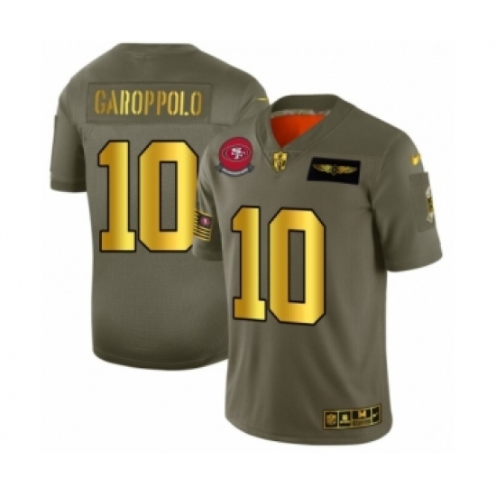 Men's San Francisco 49ers #10 Jimmy Garoppolo Limited Olive Gold 2019 Salute to Service Football Jersey