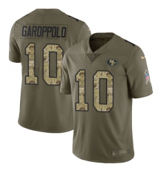 Youth Nike San Francisco 49ers #10 Jimmy Garoppolo Limited Olive/Camo 2017 Salute to Service NFL Jersey