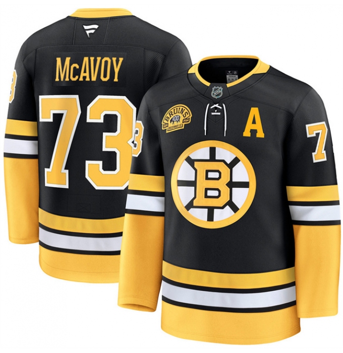 Men's Boston Bruins #73 Charlie McAvoy Black 100th Anniversary With Stitched Hockey Jersey