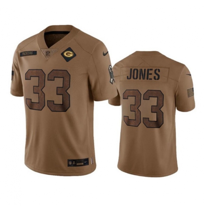 Men's Green Bay Packers #33 Aaron Jones Brown 2023 Salute To Service Limited Stitched Jersey