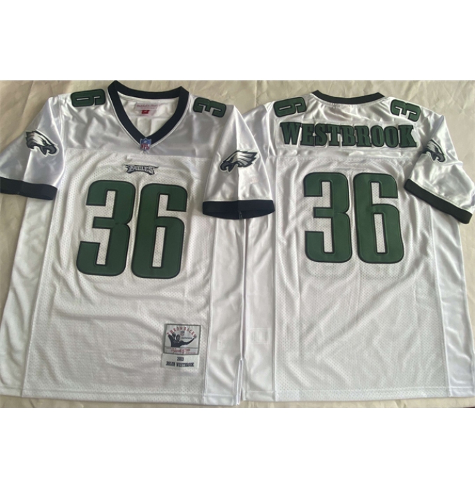Men's Philadelphia Eagles #36 Brian Westbrook White Throwback Stitched Football Jersey