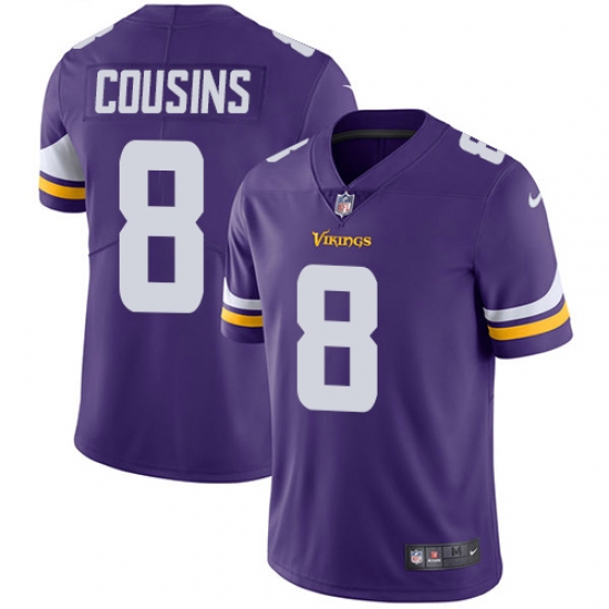 Men's Nike Minnesota Vikings #8 Kirk Cousins Purple Team Color Vapor Untouchable Limited Player NFL Jersey