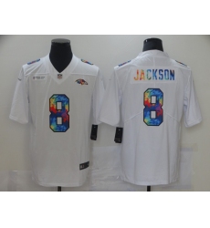Men's Baltimore Ravens #8 Lamar Jackson White Rainbow Version Nike Limited Jersey