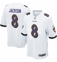 Men's Nike Baltimore Ravens #8 Lamar Jackson Game White NFL Jersey