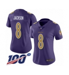 Women's Nike Baltimore Ravens #8 Lamar Jackson Limited Purple Rush Vapor Untouchable 100th Season NFL Jersey
