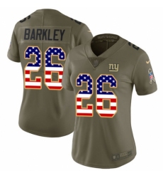 Women's Nike New York Giants #26 Saquon Barkley Limited Olive USA Flag 2017 Salute to Service NFL Jersey