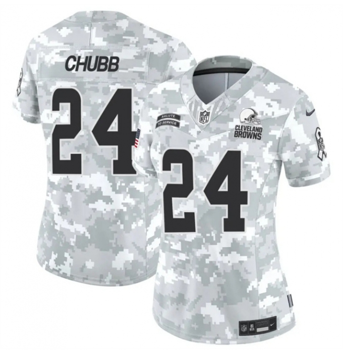 Women's Cleveland Browns #24 Nick Chubb 2024 F.U.S.E Arctic Camo Salute To Service Limited Stitched Jersey(Run Small)