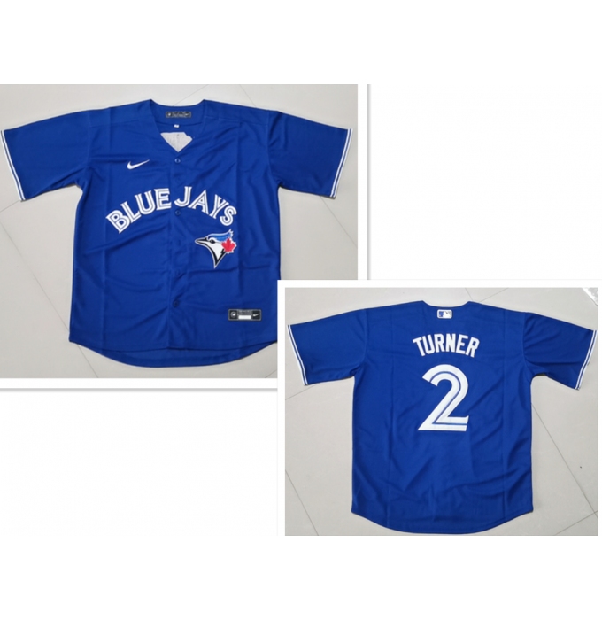 Men's Toronto Blue Jays #2 Justin Turner Blue Cool Base Stitched Jersey