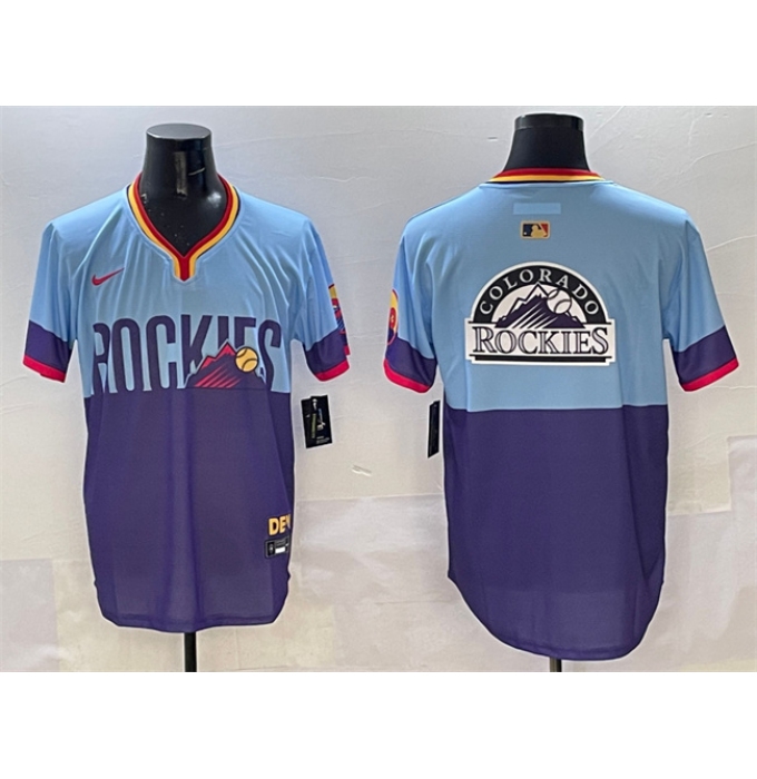 Men's Colorado Rockies Team Big Logo Purple Light Blue 2025 City Connect Limited Stitched Baseball Jersey
