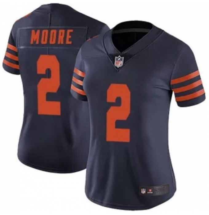 Women Chicago Bears #2 DJ Moore Navy Vapor Limited Stitched NFL Jersey