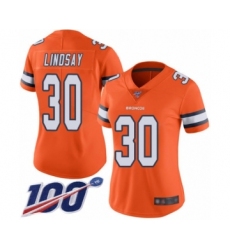Women's Nike Denver Broncos #30 Phillip Lindsay Limited Orange Rush Vapor Untouchable 100th Season NFL Jersey