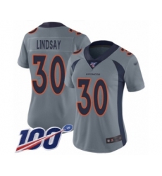 Women's Nike Denver Broncos #30 Phillip Lindsay Limited Silver Inverted Legend 100th Season NFL Jersey