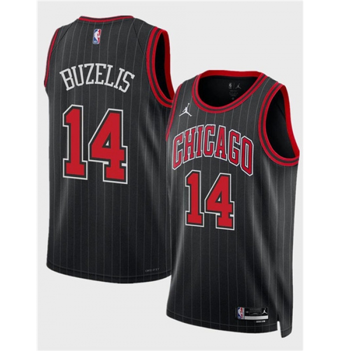 Men's Chicago Bulls #14 Matas Buzelis Black 2024 Draft Statement Edition Stitched Basketball Jersey