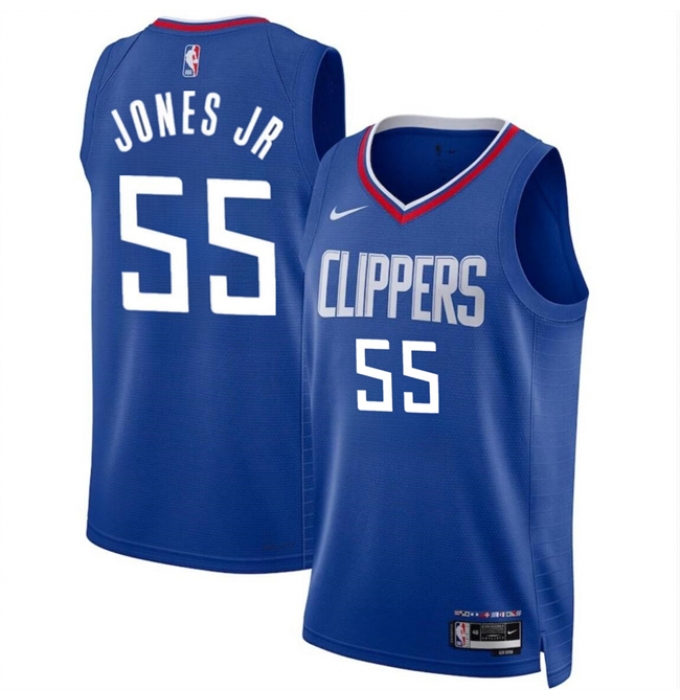 Men's Los Angeles Clippers #55 Derrick Jones Jr Blue Icon Edition Stitched Jersey
