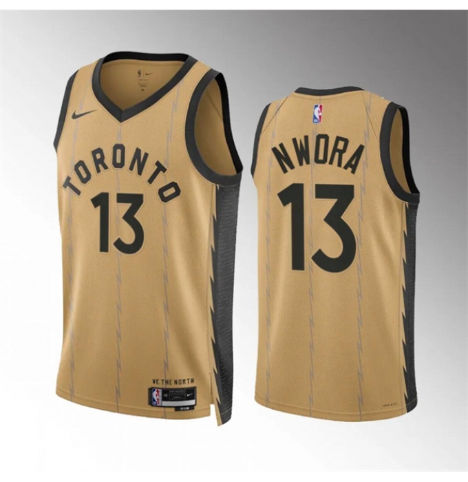 Men's Toronto Raptors #13 Jordan Nwora Gold 2023-24 City Edition Stitched Basketball Jersey