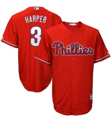 Men's Philadelphia Phillies #3 Bryce Harper Majestic Scarlet Official Cool Base RED Player Jersey