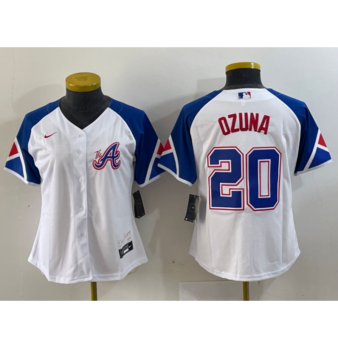 Women's Atlanta Braves #20 Marcell Ozuna Number White 2023 City Connect Cool Base Stitched Jersey