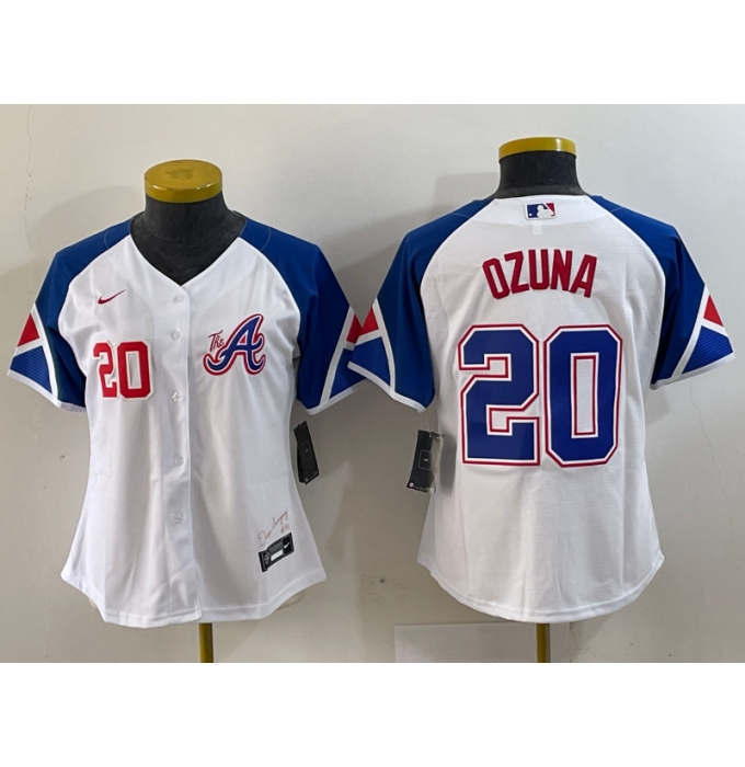Women's Atlanta Braves #20 Marcell Ozuna Number White 2023 City Connect Cool Base Stitched Jerseys