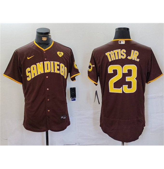 Men's San Diego Padres #23 Fernando Tatis Jr. Brown With PS Flex Base Stitched Baseball Jersey