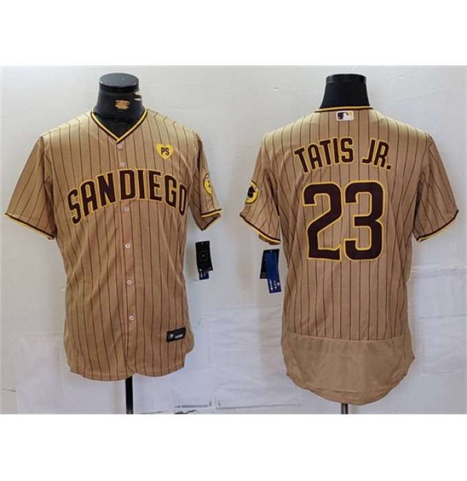 Men's San Diego Padres #23 Fernando Tatis Jr. Tan With PS Flex Base Stitched Baseball Jersey