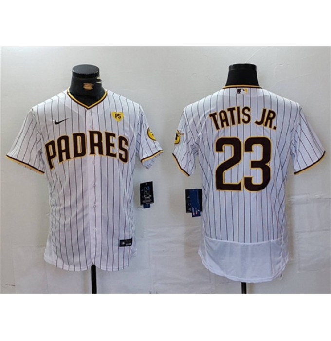 Men's San Diego Padres #23 Fernando Tatis Jr. White With PS Flex Base Stitched Baseball Jersey