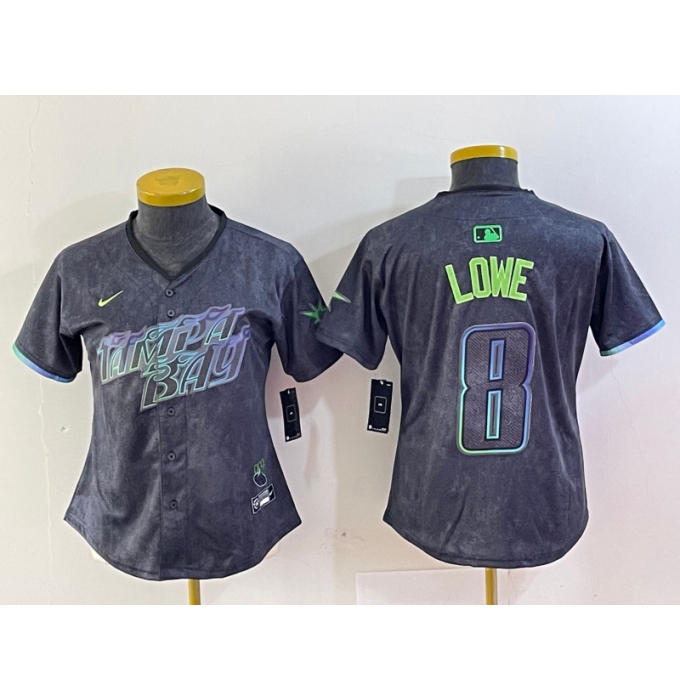 Women's Tampa Bay Rays #8 Brandon Lowe Charcoal 2024 City Connect Limited Cool Base Jersey
