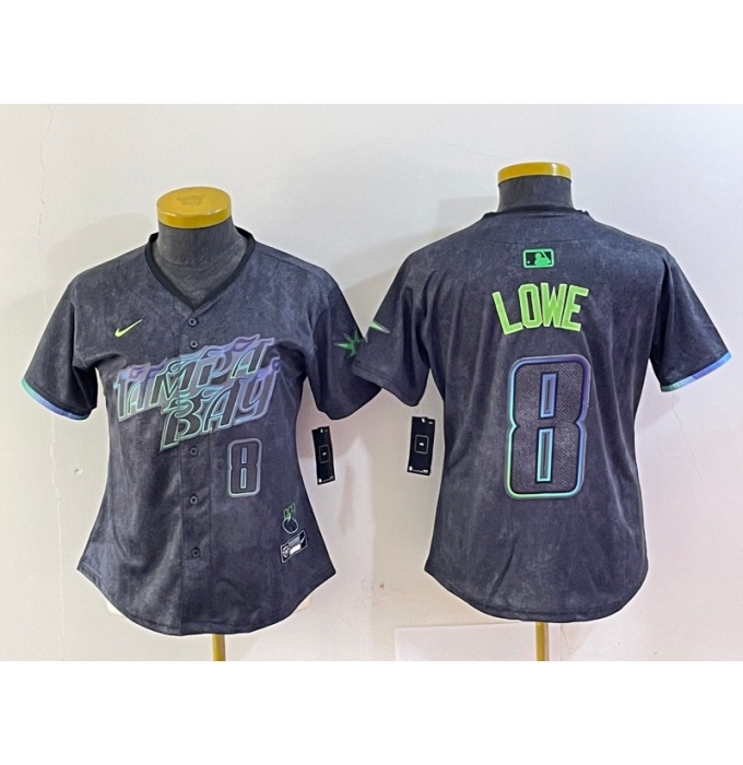 Women's Tampa Bay Rays #8 Brandon Lowe Charcoal 2024 City Connect Player Number Limited Cool Base Jersey