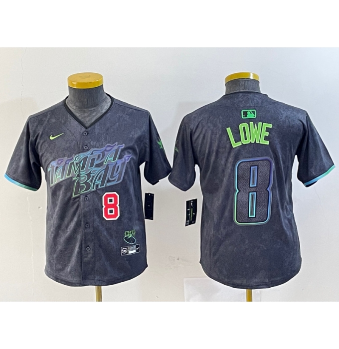 Youth Tampa Bay Rays #8 Brandon Lowe Charcoal 2024 City Connect Player Number Limited Cool Base Jerseys